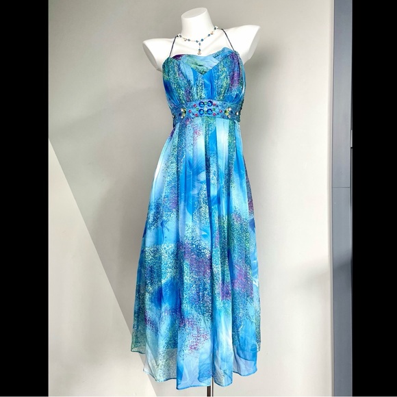 Dresses & Skirts - Y2k Fairy Blue Flowy Halter Dress
